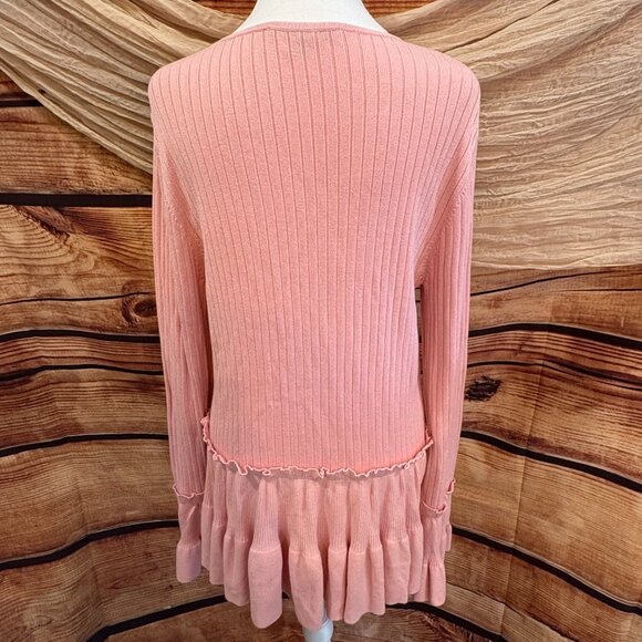 Boston Proper Womens Pink Ribbed/Ruffled Long Sleeve Zip Front Cardigan Size L - Picture 2 of 7